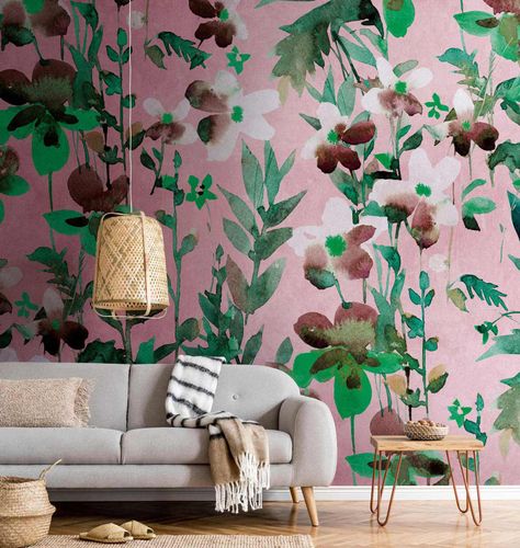 Picture Photo Wallpaper Watercolours Art pink green 38273-1