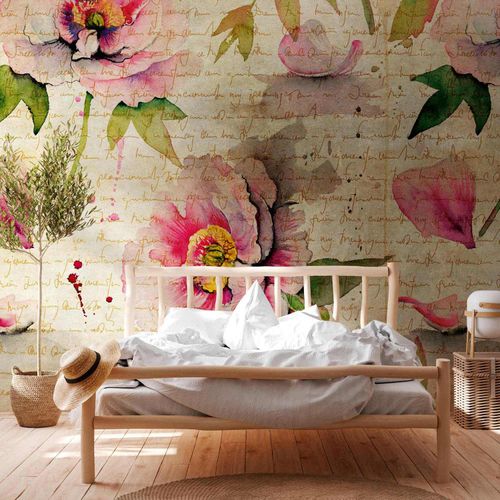 Artikelbild Fototapete Vlies Blüten Schrift Floral beige 38276-1