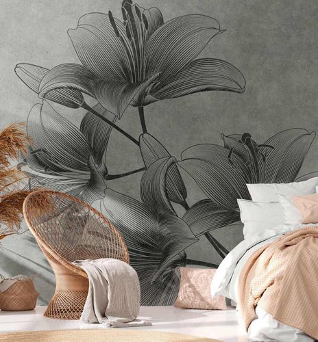 Artikelbild Fototapete Vlies Blumen Kunst Striche grau 38278-1