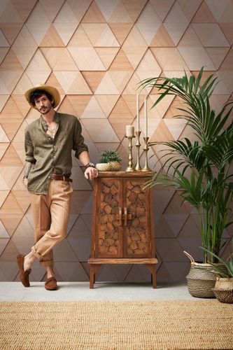 Picture Photo Wallpaper 3D Wood Triangles Graphic brown 38288-1