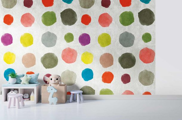 Illustration Photo Wallpaper Dots Watercolour grey colourful 38294-1