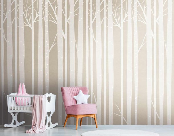 Artikelbild Fototapete Vlies Baumstämme Birke taupe beige 38295-1