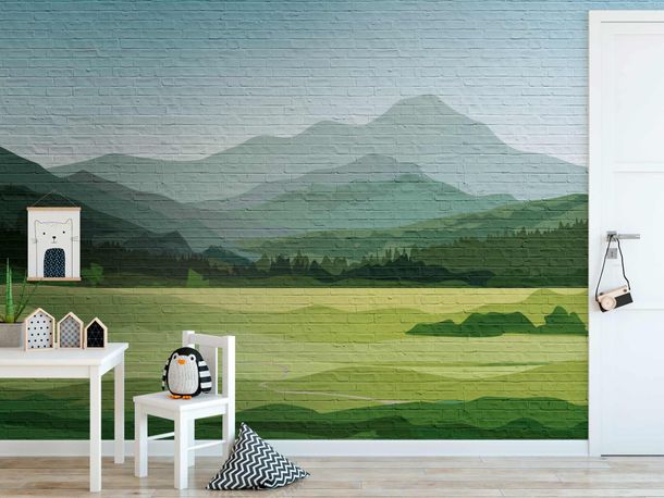 Artikelansicht Fototapete Vlies Landschaft Steinmauer grün blau 38298-1