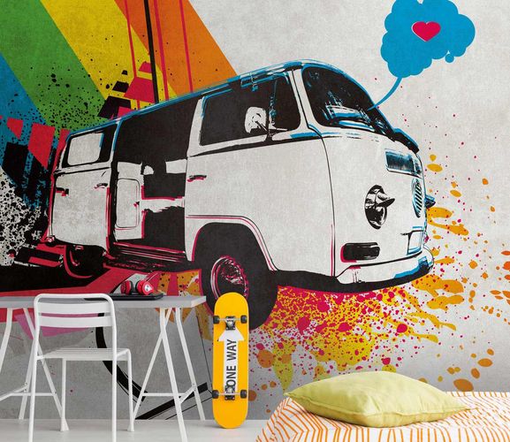 Image Photo Wallpaper Retro Bus Rainbow colourful 38302-1