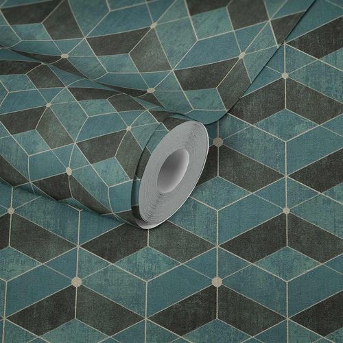 Produktbild Tapete Vlies 3D-Effekt Grafisch grün schwarz gold 38202-3