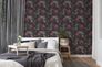 Schlafzimmer Tapete Vlies Floral Blumenmuster Anthrazit pink 6