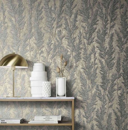Wallpaper non-woven grass plants gray blue 85730