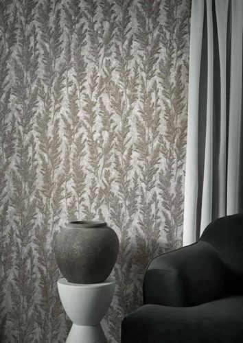 Wallpaper non-woven grass plants silver beige metallic 85733