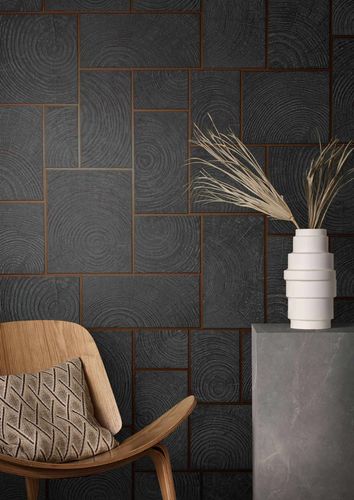 Image Non-Woven Wallpapern Tiles Wood anthracite copper 85744