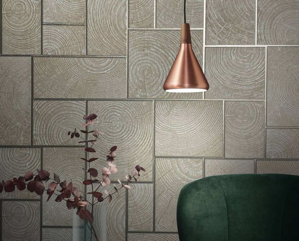 Artikelbild Vliestapete Kacheln Holz Fliesen beige silber 85745