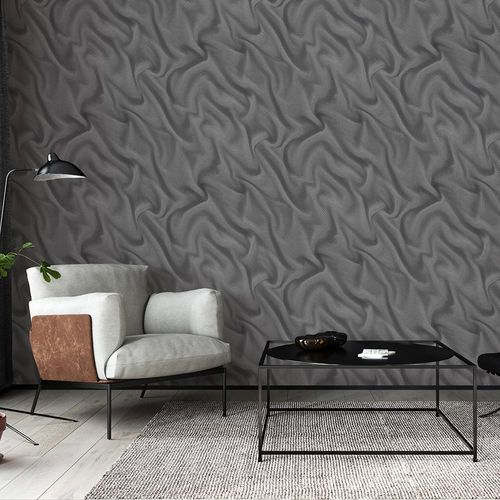 Artikelbild Vliestapete ELLE Wellen Seide anthrazit Metallic 10195-15