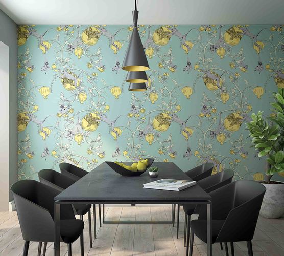 Room Image Photo Wallpaper Monkeys Fruits blue yellow grey Dana