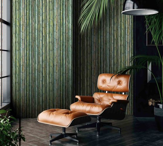 Room Image Photo Wallpaper Bamboo Floral brown green Nalani 2