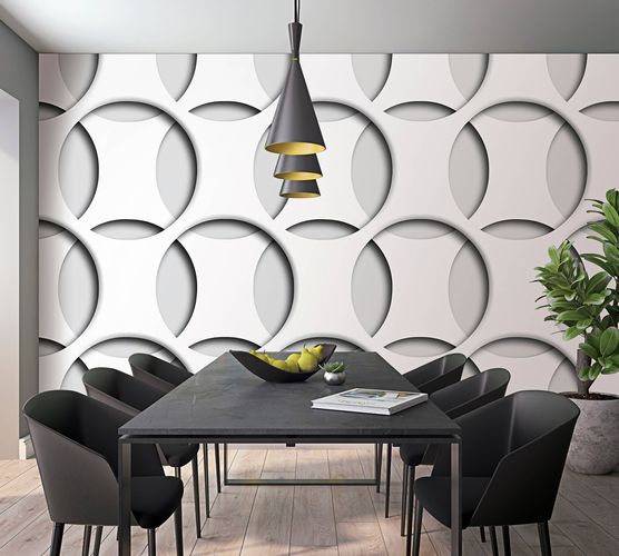 Raumbild Fototapete 3D Kreise Grafik grau weiß Tabea Marburg