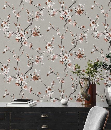 Artikelbild Vliestapete Floral Blumen Ast grau braun 38520-4