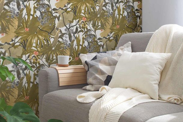 Image Non-Woven Wallpaper Leaves Jungle green grey 38522-4