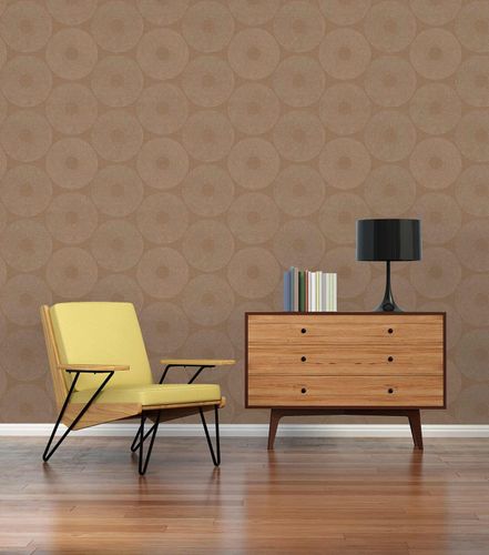 Image Non-Woven Wallpaper Circles Graphic brown silver 38524-5
