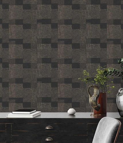 Image Non-Woven Wallpaper Squares Dots black gold 38525-3