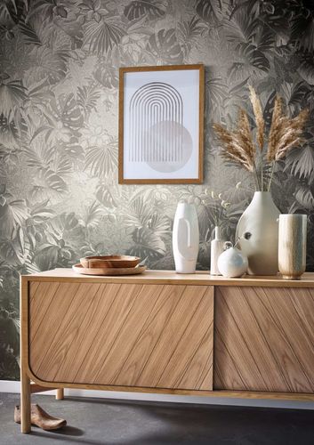 Image Non-Woven Wallpaper Leaves Metallic platin-silver 33302