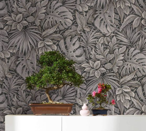 Image Non-Woven Wallpaper Leaves Floral taupe black 33305