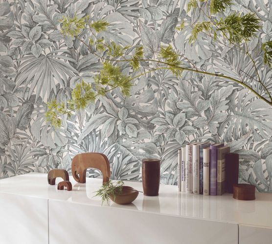 Artikelbild Vliestapete Blätter Dschungel Floral grau-blau 33306