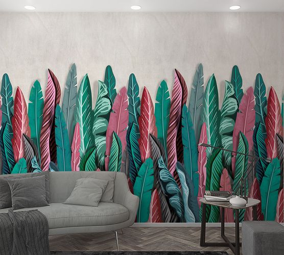 Picture Photo Wallpaper Leaves Pop-Art Floral pink blue 47206