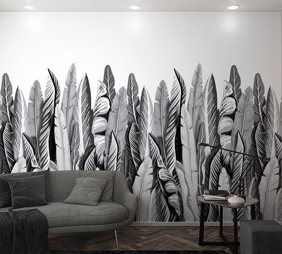 Picture Photo Wallpaper Leaves Pop-Art Floral grey white 47207