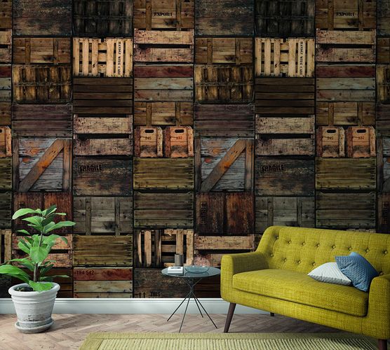 Picture Photo Wallpaper Wooden Boxes Design brown 47211