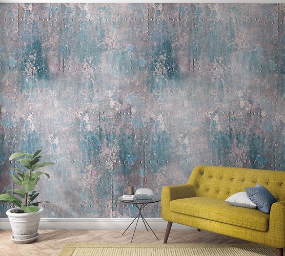 Produktbild Fototapete Vlies Metall-Optik Nieten blau grau beige 47213