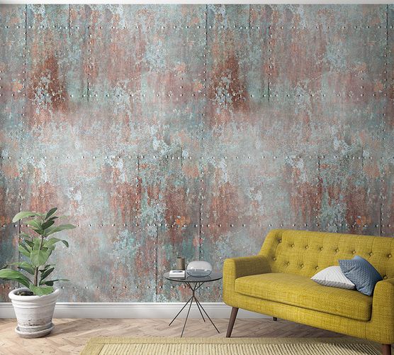 Picture Photo Wallpaper Metal Look Rivets grey copper 47214