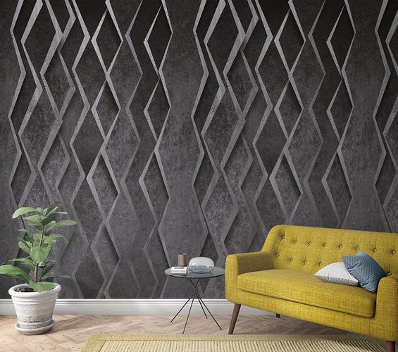 Picture Photo Wallpaper Zig-Zag 3D Effect anthracite grey 47238