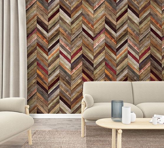 Picture Photo Wallpaper Zig-Zag Wood Look brown red 47244