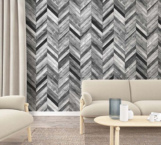 Picture Photo Wallpaper Zig-Zag Wood Look grey black 47246