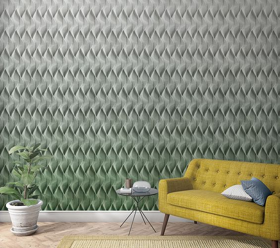 Produktbild Fototapete Vlies Wellen Grafik 3D-Effekt grau grün 47252