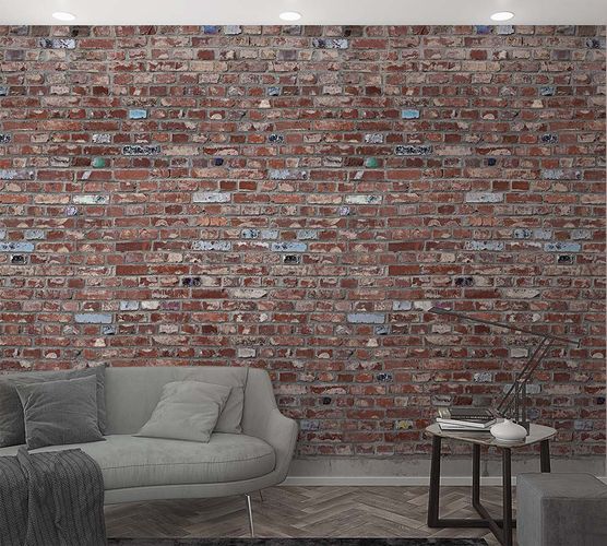Produktbild Fototapete Vlies Backstein Mauer rot-braun blau 47254