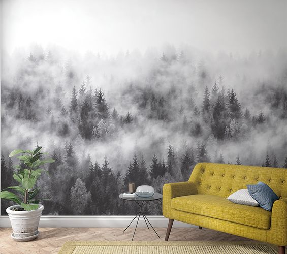 Produktbild Fototapete Vlies Wald Bäume Nebel grau weiß 47268