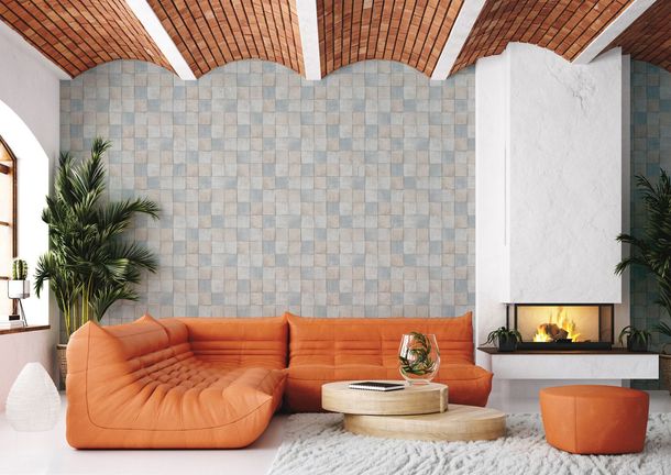 Picture Non-Woven Wallpaper Tiles grey blue Marburg 45709
