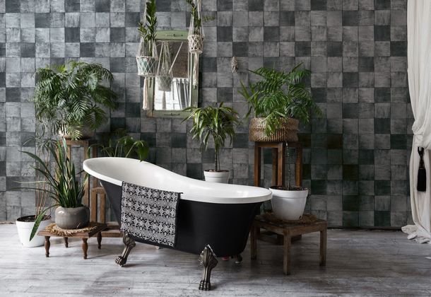 Image Non-Woven Wallpaper Tiles dark grey Marburg 45726