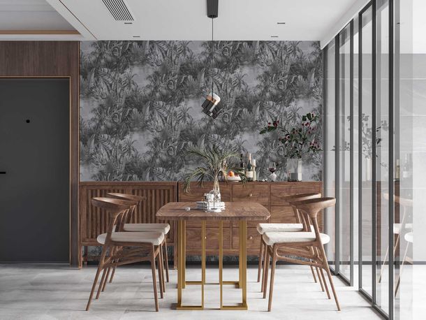 Non-Woven Wallpaper Jungle Leaves grey 38356-4