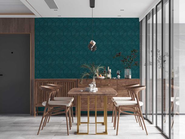 Non-Woven Wallpaper Geometric dark blue Gloss 38690-1