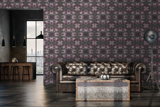 Non-Woven Wallpaper 3D Triangles pink black grey 38692-1