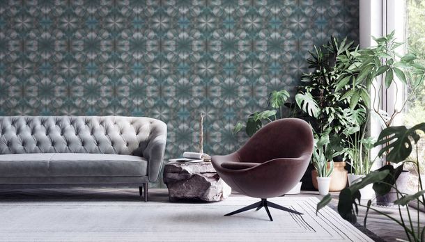 Non-Woven Wallpaper 3D Triangles blue grey silver 38692-4