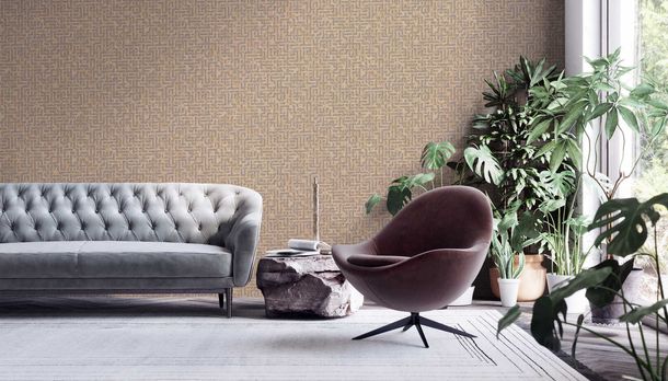 Non-Woven Wallpaper Labyrinth light brown 38695-2