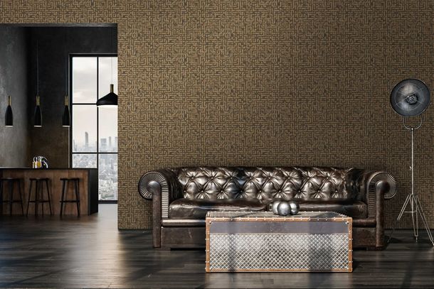 Non-Woven Wallpaper Labyrinth brown gold 38695-5