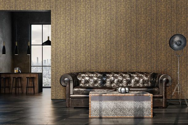 Non-Woven Wallpaper Herringbone yellow greige 38697-4