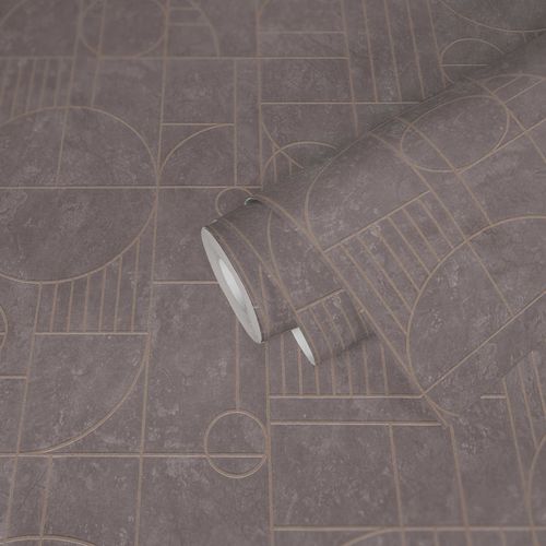 Non-Woven Wallpaper Graphic Tiles grey gold 38699-1