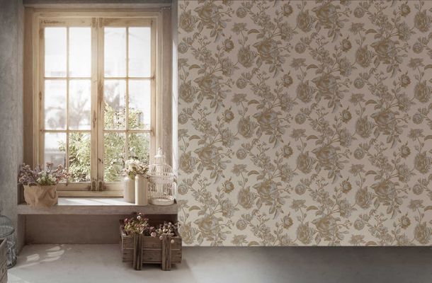 Tapete Vlies Floral Rosen gold creme 387003