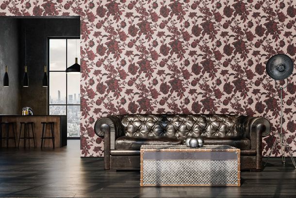 Vliestapete Vlies Floral Rosen rot rosa schwarz