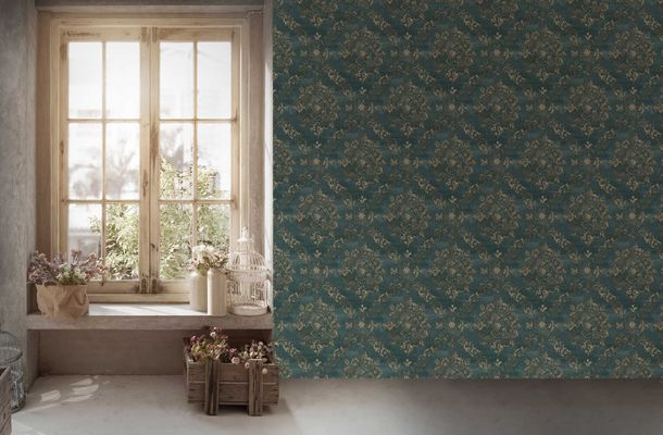 Tapete Vlies Ornamente dunkelblau gold