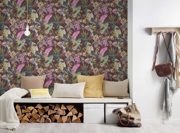 Non-Woven Wallpaper Animals Flowers red 38176-5